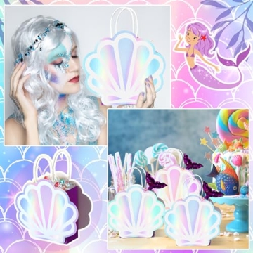 Locmeo Mermaid Gift Bags - 12 Pack Iridescent Sea Shells