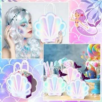 Locmeo Mermaid Gift Bags - 12 Pack Iridescent Sea Shells