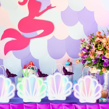 Locmeo Mermaid Gift Bags - 12 Pack Iridescent Sea Shells