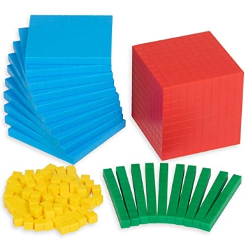 edxeducation Four Color Plastic Base Ten Set - 121 Pieces - Hands-on Math Manipulative for Kids - Te...
