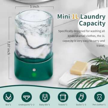 Anbanglin Mini Portable Washing Machine - USB Rechargeable 1L Small Washer with 2 Modes Deep Cleanin...