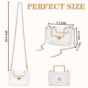 YueBags Clear Purse Stadium Approved for Women,Small Clear Bag Crossbody,Clear Clutch Handbag for Concert,Gameday(Golden)