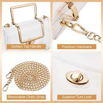 YueBags Clear Purse Stadium Approved for Women,Small Clear Bag Crossbody,Clear Clutch Handbag for Concert,Gameday(Golden)