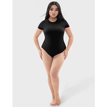 PUMIEY Jet Black Short Sleeve Bodysuit for Women