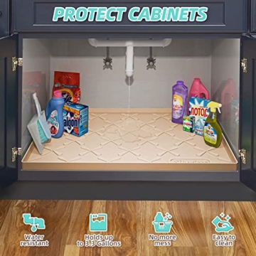 SIKADEER Under Sink Mat for Bathroom Waterproof, 22" x 19" Silicone Under Sink Liner Bathroom Cabinet Shelf Protector Kitchen organizer, Fit 24inch Standard Cabinet Mat Under Sink Organizer Drip Tray