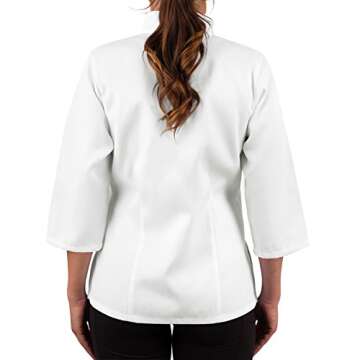 KNG 3/4 Sleeve White Chef Coat for Women - Stylish Fit and Functionality