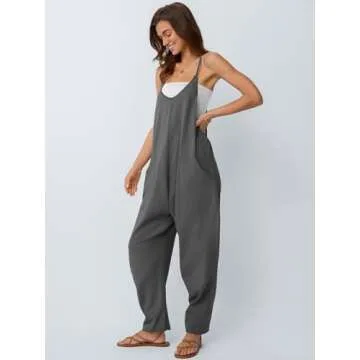 AUTOMET Jumpsuits for Women Casual Summer Outfits Rompers Comfy Beach Vacation Trendy Overalls Jumpers Fashion Clothes 2025 DarkGrey L