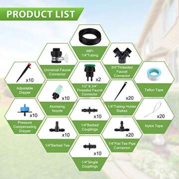 Jeteven 98Ft/30m Drip Irrigation Hydroponics Supplies System, 126pcs Drippers Kit Tubing Accessories...