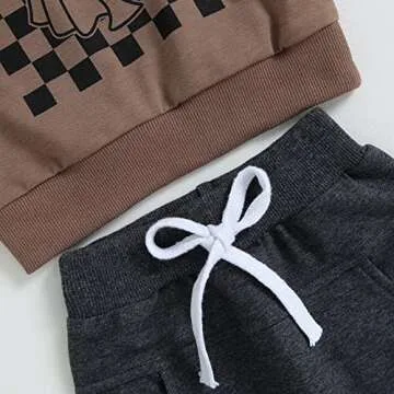 GOOCHEER Infant Toddler Baby Boy Halloween Outfit Clothes Ghost Printed Long Sleeve Sweatshirt Pullover Tops and Pants Set (Khaki, 0-6 Months)