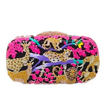 Boutique De FGG Forest Jungle Animal World Crystal Clutch Purse for Women Formal Evening Bags Rhines...