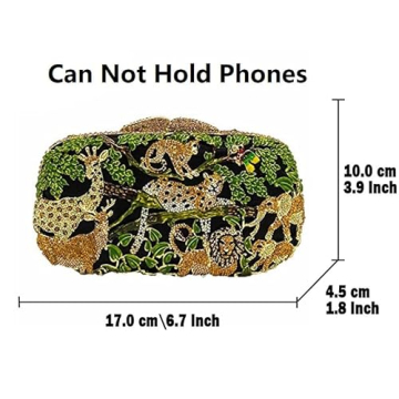 Boutique De FGG Forest Jungle Animal World Crystal Clutch Purse for Women Formal Evening Bags Rhinestone Clutch Handbag,Mini,Pink&Gold