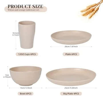 Eco-Friendly 24-Piece Wheat Straw Dinnerware Set