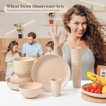 Eco-Friendly 24-Piece Wheat Straw Dinnerware Set