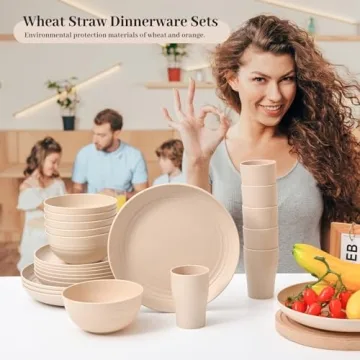 Eco-Friendly 24-Piece Wheat Straw Dinnerware Set