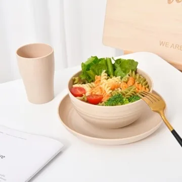 Eco-Friendly 24-Piece Wheat Straw Dinnerware Set