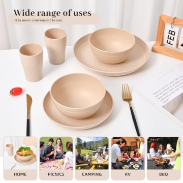 Eco-Friendly 24-Piece Wheat Straw Dinnerware Set