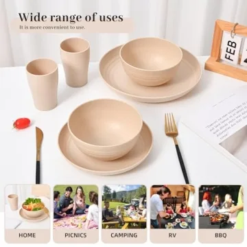 Eco-Friendly 24-Piece Wheat Straw Dinnerware Set