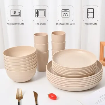 Eco-Friendly 24-Piece Wheat Straw Dinnerware Set