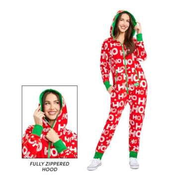 Tipsy Elves Christmas Onesies for Adults - Comfy Unisex Matching Holiday Jumpsuits with Convenient Pockets - Red Hohoho Christmas Jumpsuit Size Medium