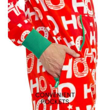 Tipsy Elves Christmas Onesies for Adults - Comfy Unisex Matching Holiday Jumpsuits with Convenient Pockets - Red Hohoho Christmas Jumpsuit Size Medium