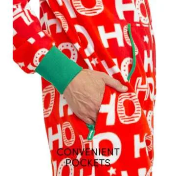 Tipsy Elves Christmas Onesies for Adults - Comfy Unisex Matching Holiday Jumpsuits with Convenient Pockets - Red Hohoho Christmas Jumpsuit Size Medium