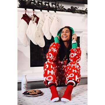 Tipsy Elves Christmas Onesies for Adults - Comfy Unisex Matching Holiday Jumpsuits with Convenient Pockets - Red Hohoho Christmas Jumpsuit Size Medium