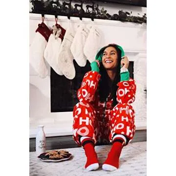 Tipsy Elves Christmas Onesies for Adults - Comfy Unisex Matching Holiday Jumpsuits with Convenient Pockets - Red Hohoho Christmas Jumpsuit Size Medium