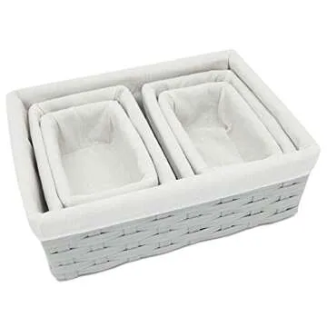 Juvale 5 Pack Wicker Nesting Baskets with Cloth Lining for Pantry Shelves, Rectangular Storage Bins for Organizing Closet (Gray, 3 Sizes)