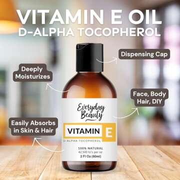 Pure Vitamin E Oil - D-Alpha Tocopherol 100% Pure & All Natural 2oz 42,500 IU per oz - Thick, Amber Color, Nutty Aroma - From Wheat Germ -Face Body Hair -DIY Cosmetics & After Surgery Scars