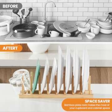 Worthyeah Bamboo Dish Drying Rack-2 PCS Pot Lid Plate Rack Organizer Holder for Cabinet-Cutting Boar...