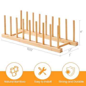 Worthyeah Bamboo Dish Drying Rack-2 PCS Pot Lid Plate Rack Organizer Holder for Cabinet-Cutting Board Organizer for Dish, Pot Lid, Bowl, Cup, Cutting Board