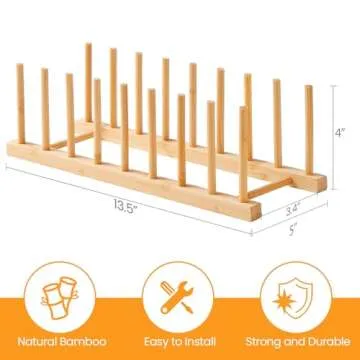 Worthyeah Bamboo Dish Drying Rack-2 PCS Pot Lid Plate Rack Organizer Holder for Cabinet-Cutting Board Organizer for Dish, Pot Lid, Bowl, Cup, Cutting Board