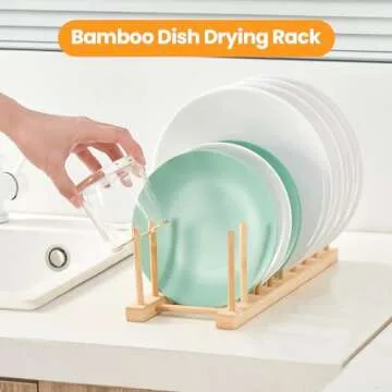 Worthyeah Bamboo Dish Drying Rack-2 PCS Pot Lid Plate Rack Organizer Holder for Cabinet-Cutting Board Organizer for Dish, Pot Lid, Bowl, Cup, Cutting Board