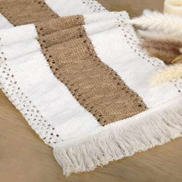 Boho Table Runner for Christmas Decor 72 Inches Long Farmhouse Rustic Table Runner Thanksgiving Macrame Table Runner with Tassels for Dining Room, Living Room, Kitchen Table, Coffee Table