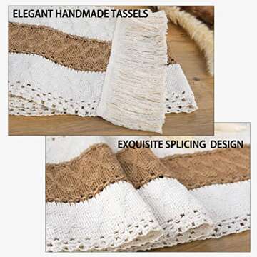 Boho Table Runner for Christmas Decor 72 Inches Long Farmhouse Rustic Table Runner Thanksgiving Macrame Table Runner with Tassels for Dining Room, Living Room, Kitchen Table, Coffee Table