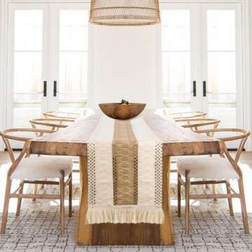 Boho Table Runner for Christmas Decor 72 Inches Long Farmhouse Rustic Table Runner Thanksgiving Macrame Table Runner with Tassels for Dining Room, Living Room, Kitchen Table, Coffee Table