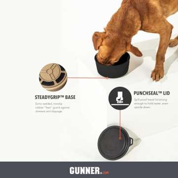 GUNNER Dog Bowl with Spill-Proof Travel Lid- K9 Companion Food & Water Bowl, Lightweight Rust-Proof ...