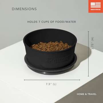 GUNNER Dog Bowl with Spill-Proof Travel Lid- K9 Companion Food & Water Bowl, Lightweight Rust-Proof & Shock Resistant Stackable Bowl, Leak Resistant Nesting Lid, (Black)