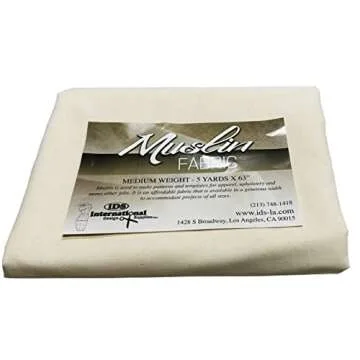 Muslin Fabric Medium Weight (5 Yards X 63") Unbleached, Natural Color. Excellent for Draping - IDS I...