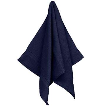 Monogrammed Hand Towel, Personalized Gift, Set of 2- White Block Letter Embroidered Towel - Extra Absorbent 100% Turkish Cotton - Soft Terry Finish - Initial H Navy