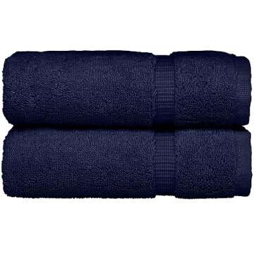 Monogrammed Hand Towel, Personalized Gift, Set of 2- White Block Letter Embroidered Towel - Extra Absorbent 100% Turkish Cotton - Soft Terry Finish - Initial H Navy