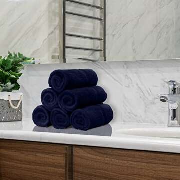 Monogrammed Hand Towel, Personalized Gift, Set of 2- White Block Letter Embroidered Towel - Extra Absorbent 100% Turkish Cotton - Soft Terry Finish - Initial H Navy