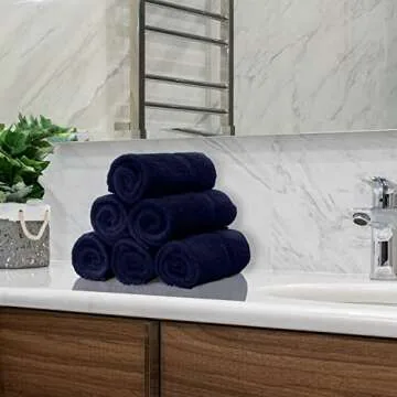 Monogrammed Hand Towel, Personalized Gift, Set of 2- White Block Letter Embroidered Towel - Extra Absorbent 100% Turkish Cotton - Soft Terry Finish - Initial H Navy