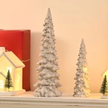AOMOONOA White Tabletop Christmas Tree Figurine Set - Vintage Style Christmas Decor