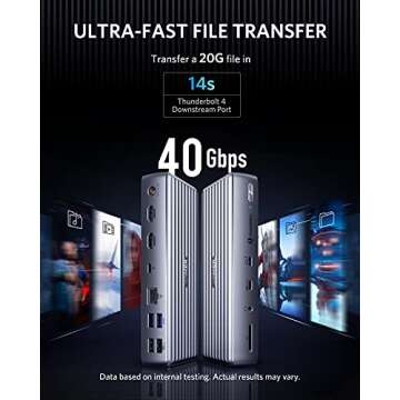 Anker 777 Thunderbolt Docking Station (Apex, 12-in-1, Thunderbolt 4), Max 90W Charging for Laptop, 20W Power Delivery, Single 8K, Triple 4K Display, 10Gbps Data, Ethernet, Audio, SD