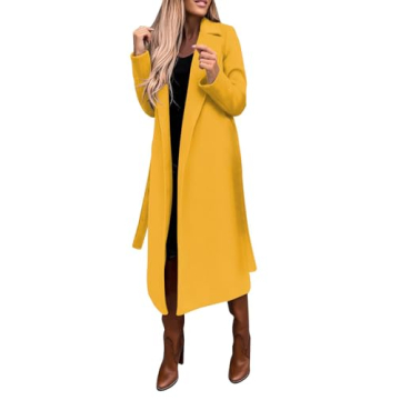 utcoco Womens Long Wool Pea Coats - Stylish & Warm Trench Coat (XX-Large, Yellow)