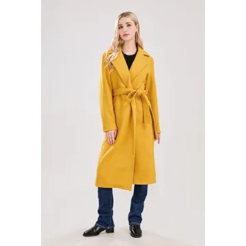 utcoco Women's Long Wool Pea Coat in Yellow - Fashion & Comfort