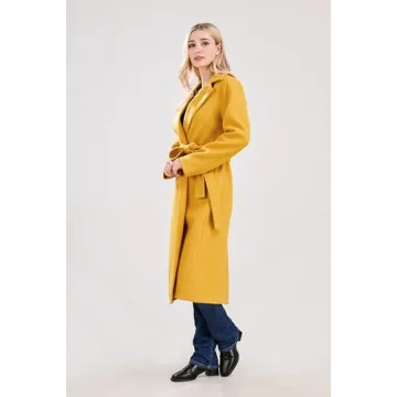 utcoco Women's Long Wool Pea Coat in Yellow - Fashion & Comfort