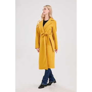 utcoco Women's Long Wool Pea Coat in Yellow - Fashion & Comfort