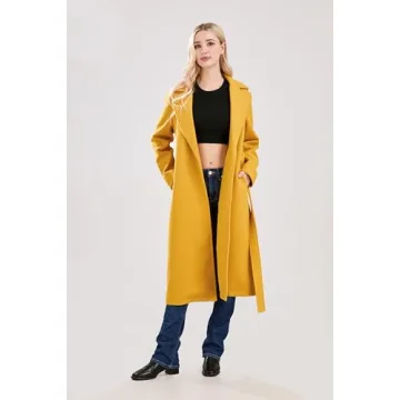 utcoco Women's Long Wool Pea Coat in Yellow - Fashion & Comfort